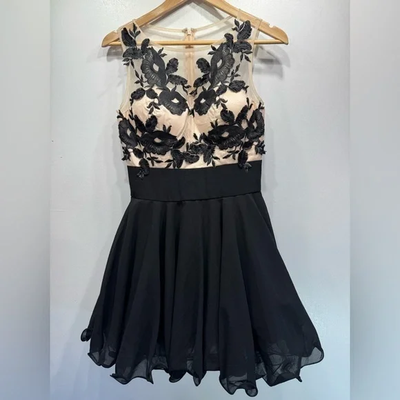 Black & Nude Dress Frilled Cocktail Party ModCloth Whimsigoth Chi Chi London 8 - Picture 13 of 16